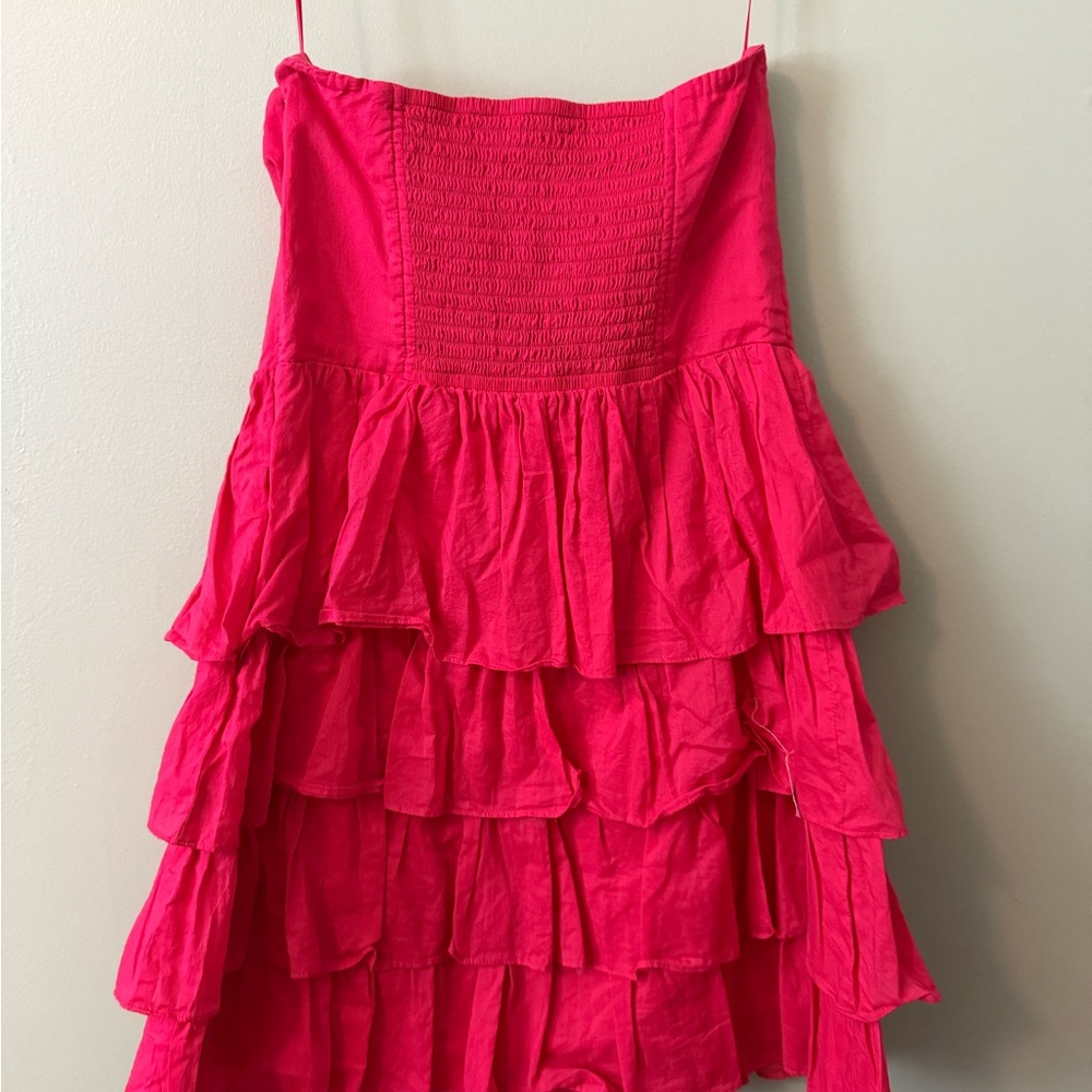 Pink Strapless Ruffle Dress - Picture 2 of 4